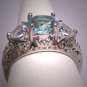 Vintage Heart White and Blue Topaz Ring Victorian Art Deco Retro Filigree Wedding