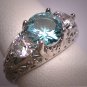 Vintage Heart White and Blue Topaz Ring Victorian Art Deco Retro Filigree Wedding