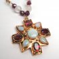 Vintage Australian Opal Garnet Moonstone Necklace Pendant Georgian Victorian Style Renaissance