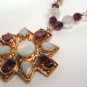 Vintage Australian Opal Garnet Moonstone Necklace Pendant Georgian Victorian Style Renaissance