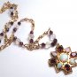 Vintage Australian Opal Garnet Moonstone Necklace Pendant Georgian Victorian Style Renaissance