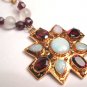 Vintage Australian Opal Garnet Moonstone Necklace Pendant Georgian Victorian Style Renaissance