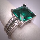 Estate Emerald French Paste Ring Vintage Art Deco Era 1950 Wedding