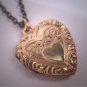 Ornate Antique Chased Gold Heart Locket Necklace Vintage Victorian Floral 1920 Sweetheart