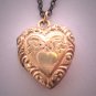 Ornate Antique Chased Gold Heart Locket Necklace Vintage Victorian Floral 1920 Sweetheart