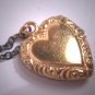 Ornate Antique Chased Gold Heart Locket Necklace Vintage Victorian Floral 1920 Sweetheart