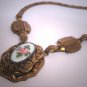 Antique Enameled Necklace Victorian Art Deco Guiloche Enamel Flower 1920