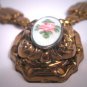 Antique Enameled Necklace Victorian Art Deco Guiloche Enamel Flower 1920