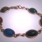 Vintage Scarab Bracelet Jade Carnelian Bloodstone Gold Art Deco Egyptian Revival