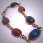 Vintage Scarab Bracelet Jade Carnelian Bloodstone Gold Art Deco Egyptian Revival
