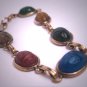 Vintage Scarab Bracelet Jade Carnelian Bloodstone Gold Art Deco Egyptian Revival