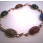 Vintage Scarab Bracelet Jade Carnelian Bloodstone Gold Art Deco Egyptian Revival