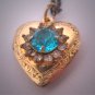 Antique Gold Heart Locket Vintage Victorian Aquamarine Paste Necklace Art Deco Nouveau