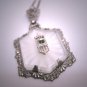 Antique Camphor Glass Crystal Emerald Necklace Vintage Art Deco 1920 Rhodium