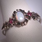 Antique Australian Opal Ruby Ring Victorian Georgian Style Wedding Engagement Band