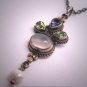 Vintage Etruscan Victorian Revival Moonstone Peridot Iolite Pendant Silver Roman Revival