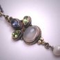 Vintage Etruscan Victorian Revival Moonstone Peridot Iolite Pendant Silver Roman Revival