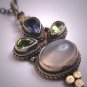 Vintage Etruscan Victorian Revival Moonstone Peridot Iolite Pendant Silver Roman Revival