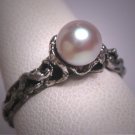 Antique Akoya Pearl Wedding Ring Vintage Modernist Retro Art Deco 50s