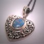Antique Style Victorian Opal Heart Pendant Necklace Sterling Floral