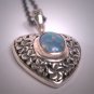 Antique Style Victorian Opal Heart Pendant Necklace Sterling Floral