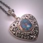 Antique Style Victorian Opal Heart Pendant Necklace Sterling Floral