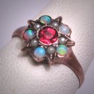 Antique Victorian Australian Opal Pearl Ruby Star Ring Gold Band 1800s Wedding