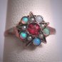 Antique Victorian Australian Opal Pearl Ruby Star Ring Gold Band 1800s Wedding