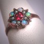 Antique Victorian Australian Opal Pearl Ruby Star Ring Gold Band 1800s Wedding