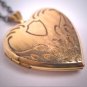 Antique Gold Locket Engraved Heart Vintage Victorian Shield Necklace