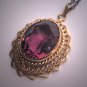 Antique Amethyst Paste Gold Necklace Vintage Victorian Art Deco Pendant 1930