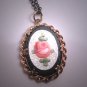 Antique Victorian Floral Enamel Pendant Necklace Art Deco