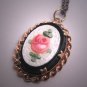 Antique Victorian Floral Enamel Pendant Necklace Art Deco