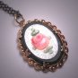 Antique Victorian Floral Enamel Pendant Necklace Art Deco