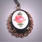 Antique Victorian Floral Enamel Pendant Necklace Art Deco