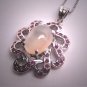Vintage Ruby Moonstone Pendant Necklace Victorian Style Lavaliere