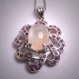 Vintage Ruby Moonstone Pendant Necklace Victorian Style Lavaliere