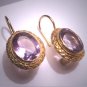 Vintage Georgian Victorian Revival Oval Rose de France Amethyst Earrings