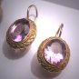 Vintage Georgian Victorian Revival Oval Rose de France Amethyst Earrings