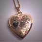 Antique Gold Double Heart Locket Vintage Victorian Necklace Art Deco Engraved Rose Gold 1920