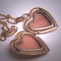 Antique Gold Double Heart Locket Vintage Victorian Necklace Art Deco Engraved Rose Gold 1920