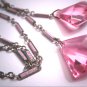 Antique Pink Enamel Czech Crystal Paste Necklace Lavaliere Pendant Vintage Art Deco 20s