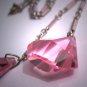 Antique Pink Enamel Czech Crystal Paste Necklace Lavaliere Pendant Vintage Art Deco 20s
