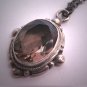 Antique Art Deco Smokey Quartz Sterling Silver Pendant Necklace Gem