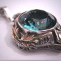 Antique Sapphire Paste Filigree Necklace Lavaliere Pendant Vintage Art Deco 20s Gold Sterling Silver