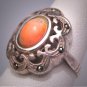 Antique Victorian Coral Rose Cut Ring Vintage Italian c.1900 French Set