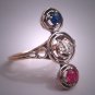 Antique Platinum Diamond Sapphire Ruby Wedding Ring Victorian Art Deco Engagement c.1900
