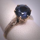 Antique Cut Sapphire Wedding Ring 18K Vintage Edwardian  Art Deco Filigree Crown Wings