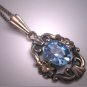 Antique Aquamarine Paste Necklace Silver Floral Filigree Pendant 1920's