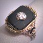 Antique Diamond Onyx Ring Vintage Enamel Egyptian Revival Art Deco Wedding 1920